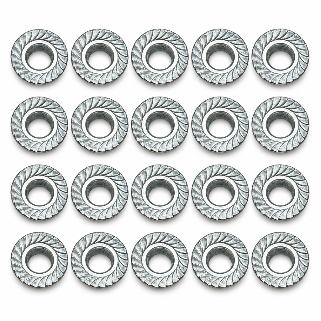 M12 X 1.75mm SERRATED FLANGE NUT PACK OF 20 SELF-LOCKING BZP