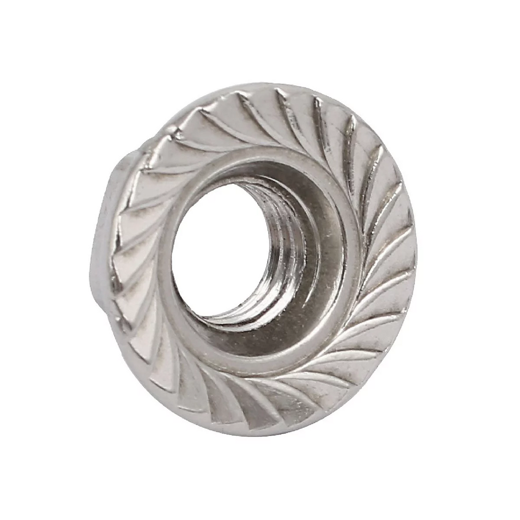 FLANGE NUT M6 X 1.00mm STAINLESS STEEL SELF-LOCKING KNURLED 10 PACK
