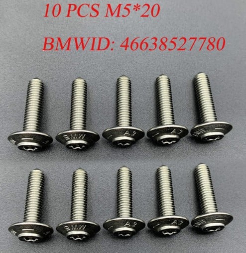BMW STAINLESS STEEL SHELL SCREWS BOLTS M5X20 PACK OF 10 46638527780