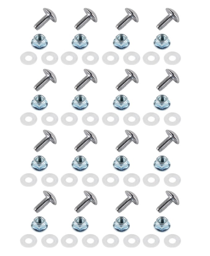 Plastic Fender Mounting Kit M6 x 16mm Bolt, Flange Nut & Nylon Washer Set - Pack of 16 - 64pcs