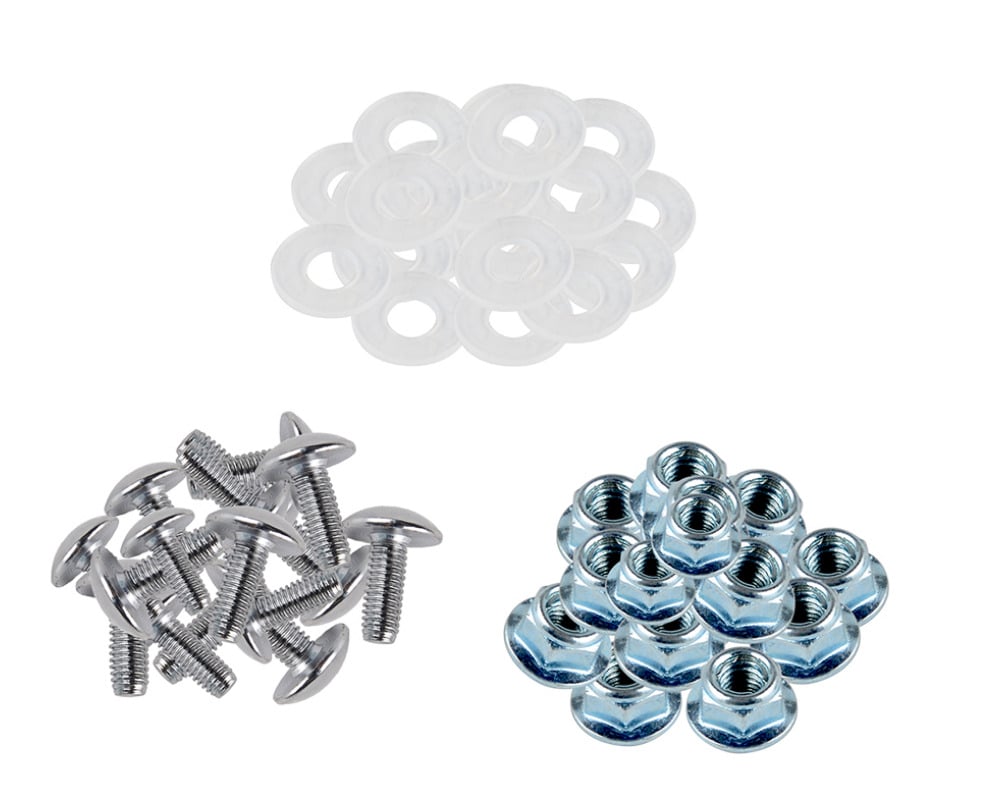 Plastic Fender Mounting Kit M6 x 16mm Bolt, Flange Nut & Nylon Washer Set - Pack of 16 - 64pcs