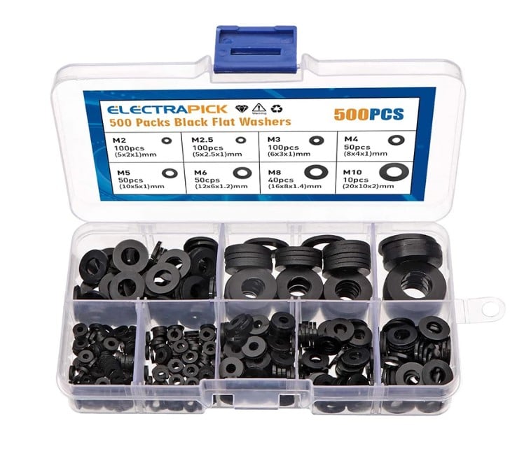 500Pcs NYLON FLAT WASHERS ASSORTMENT KIT 8 SIZES M2 M2.5 M3 M4 M5 M6 M8 M10