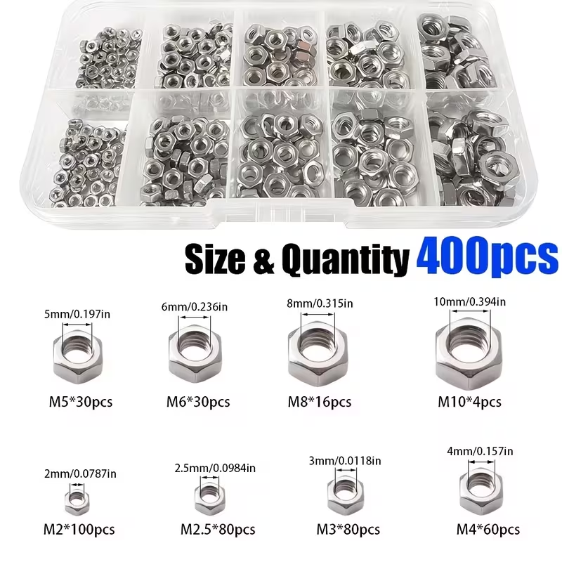 ASSORTED HEXAGON NUT SET M2-M10 ZINC-PLATED 405PCS ORGANISER CASE