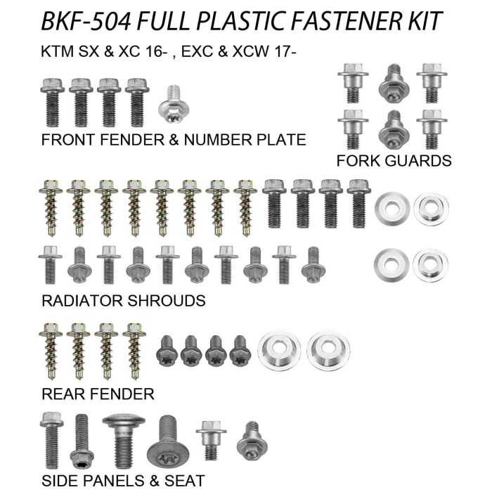 KIT DE TORNILLOS DE PLÁSTICO ESTILO KTM, KIT COMPLETO DE SUJECIÓN DE PLÁSTICO exc 2017-2019