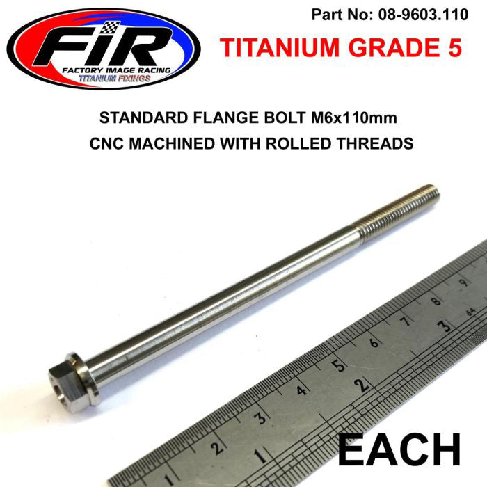 TITANIUM GR5 BOLT M6 x 110mm EACH, FLANGE OD: 11mm / HEX SIZE: 8mm, /