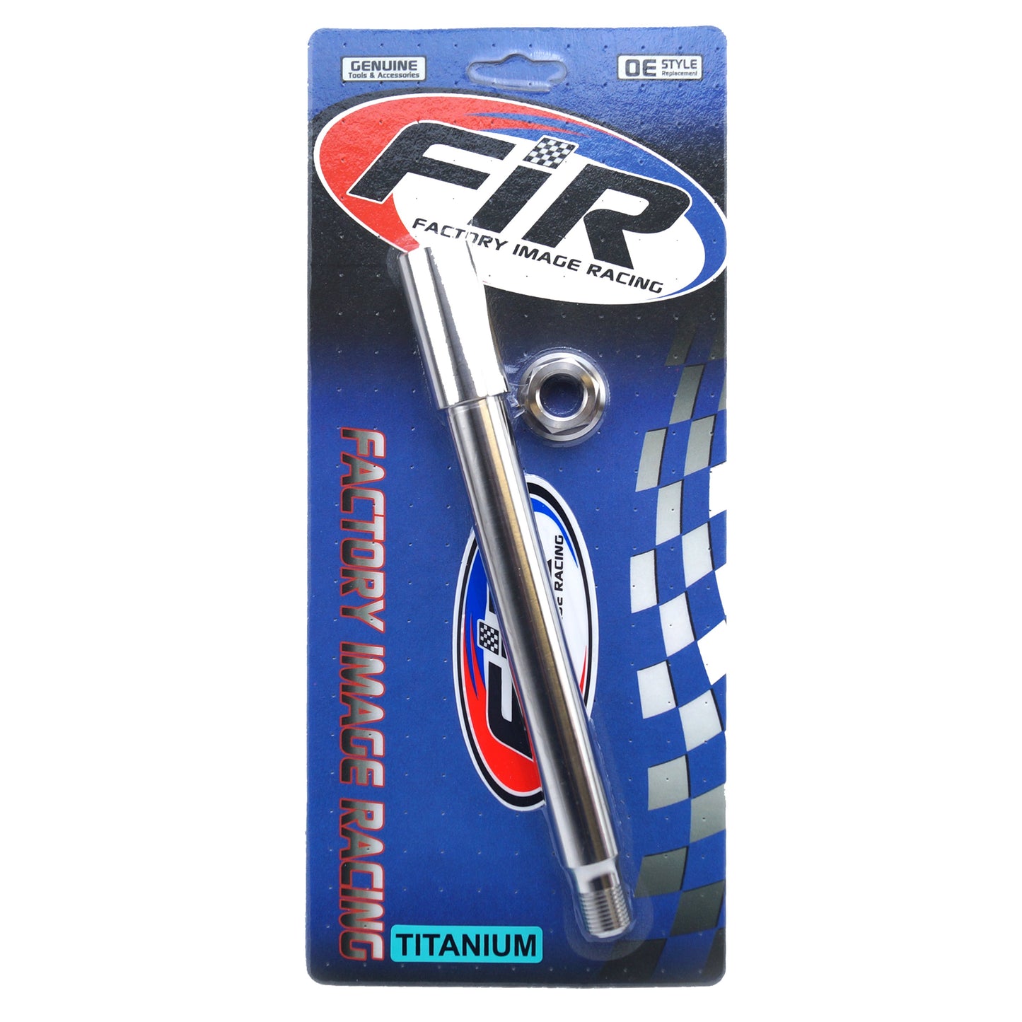 HONDA FRONT SPINDLE & NUT M16x1.5, TITANIUM GRADE 5 / OEM REF: 44301-MEN-000 / 90301-KZ4-J40