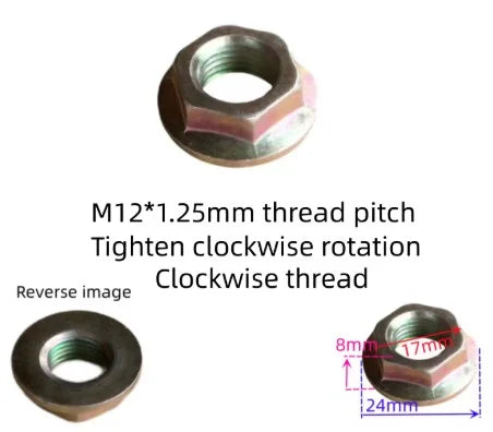 NUT FLANGE M12x1.25 8mm wide 24mm flange 17mm hex RH Clockwise Thread