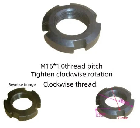 NUT M16x1.00 4 Peg 16mm 7mm wide with 23x28 pegs RH Clockwise Thread Retaining Four-Slot Slotted Round Nut