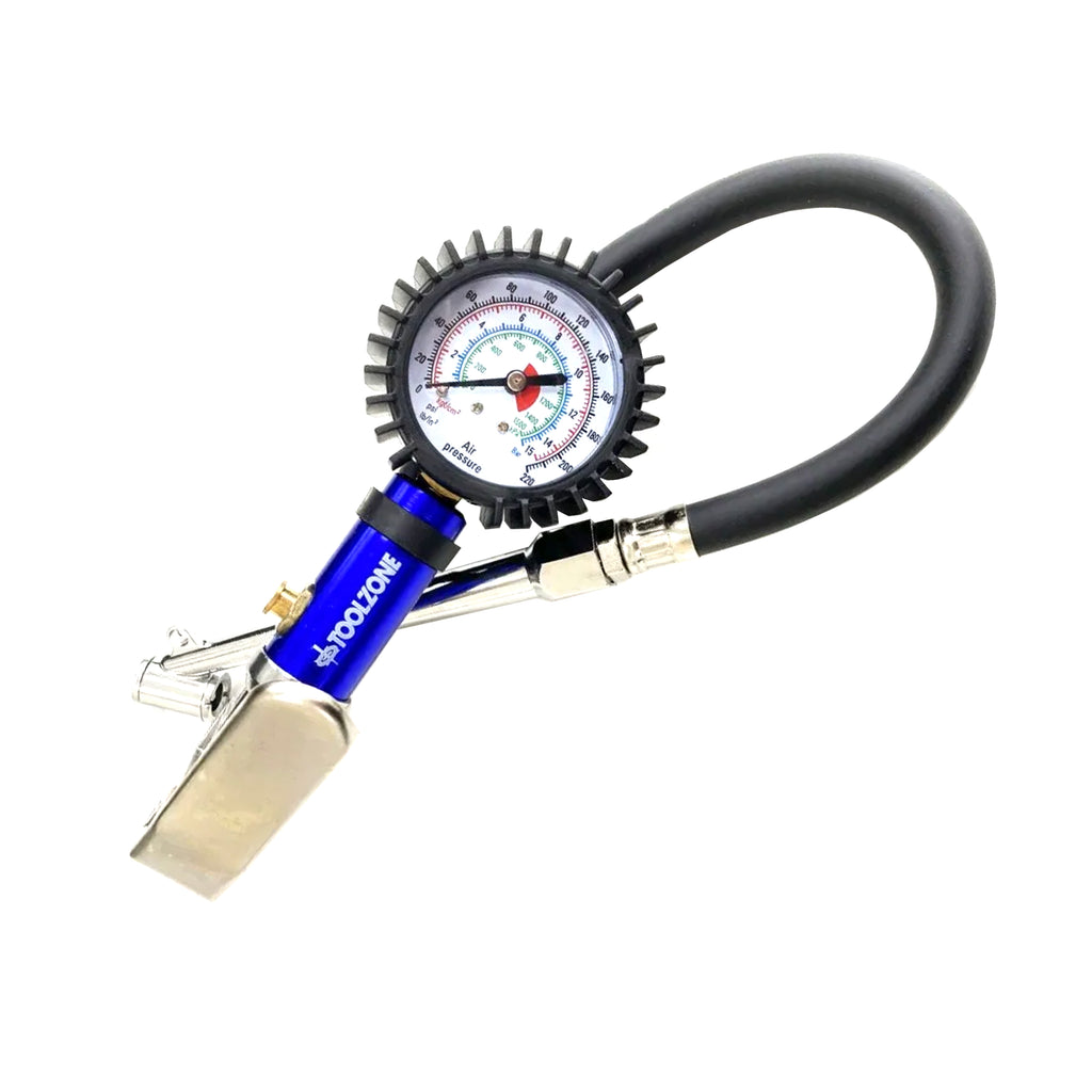 TYRE INFLATOR WITH CHUCK HOSE 220psi 1/4 AIR INLET 310mm HOSE - TOOLZONE KDPAU361