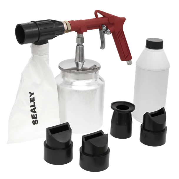 AIR RECIRCULATING SANDBLASTING KIT SEALEY SG10E 4 RUBBER NOZZLES 700G GRIT