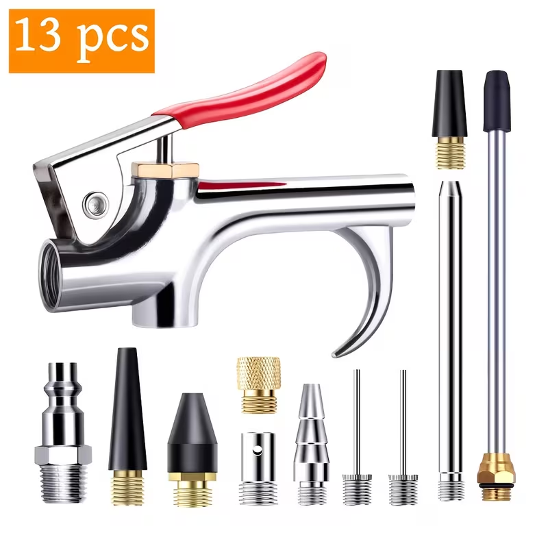 AIR LINE BLOW GUN SET 13PC DIE-CAST 2-WAY 1/4IN QUICK FITTING 8 NOZZLES