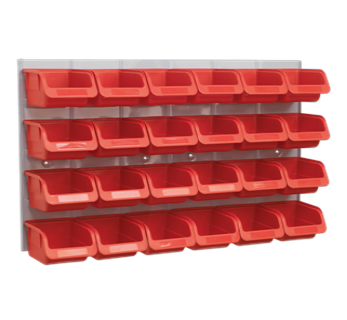 WORKSHOP STORAGE BINS 24 PACK WITH STEEL LOUVER PANEL RACK 630mm X 380mm TPS130