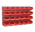 WORKSHOP STORAGE BINS 24 PACK WITH STEEL LOUVER PANEL RACK 630mm X 380mm TPS130