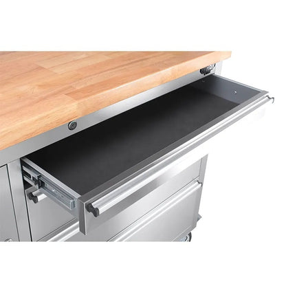 55 Stainless Steel Tool Chest Box 10 Drawers Solid Wooden Top