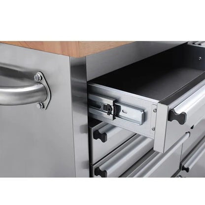 55 Stainless Steel Tool Chest Box 10 Drawers Solid Wooden Top
