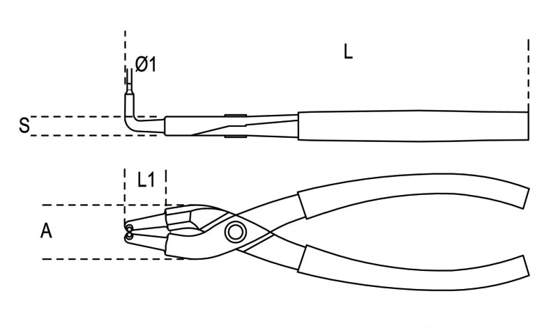 Internal Circlip Pliers Bent 90 Pattern PVC Handles 130mm - Beta Tools 1034 130X09