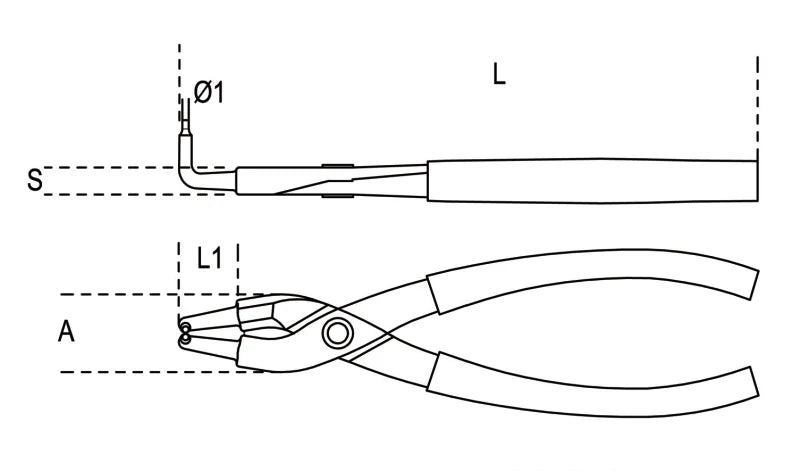 Internal Circlip Pliers Bent 90 Pattern PVC Handles 170mm - Beta Tools 1034 170