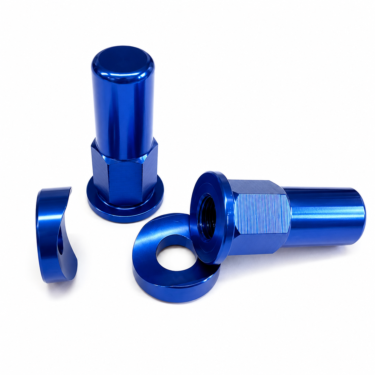 RIM LOCK & NUT SPACER SET OF 2 BLUE ANODISED ALUMINIUM