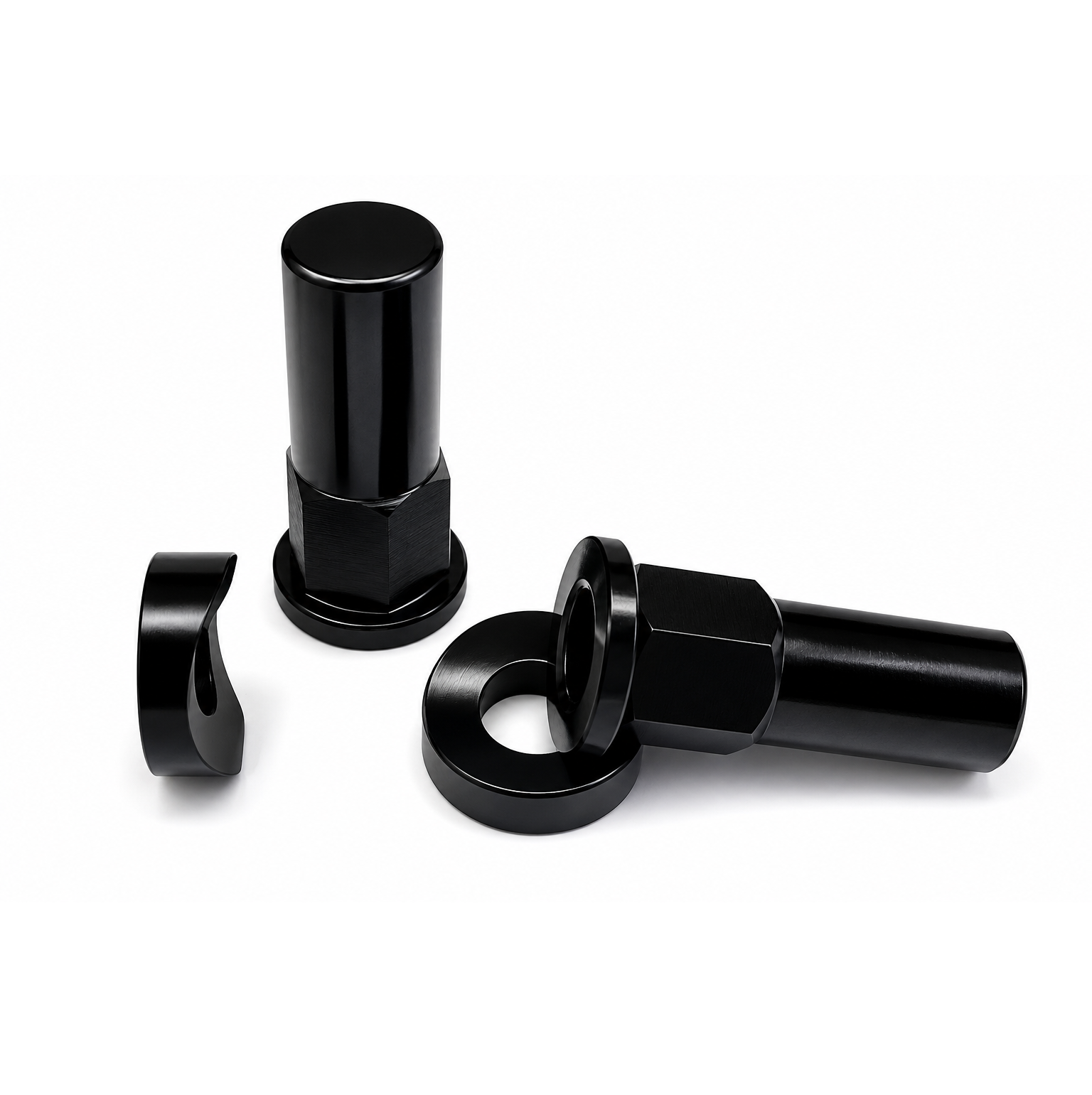 RIM LOCK & NUT SPACER SET OF 2 BLACK ANODISED ALUMINIUM