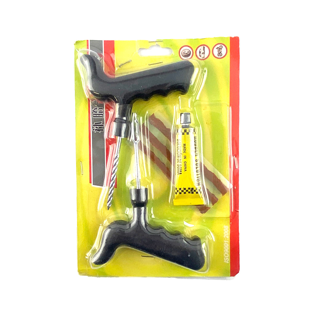 TYRE STRING REPAIR KIT TUBELESS & TOOL, RUBBER PLUGS PUNCTURE FIX & GLUE
