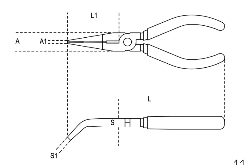 Extra-Long Bent Flat Knurled Nose Pliers Bi-Material Handles 160mm Length - Beta Tools 1164BM 160