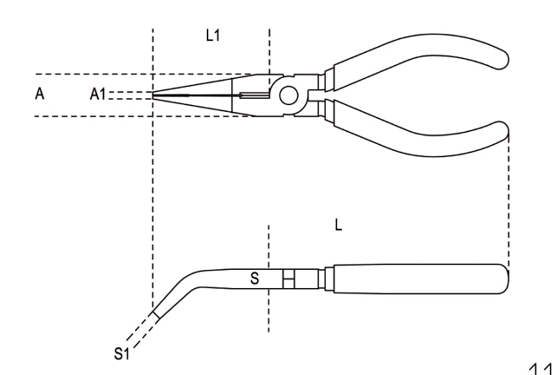 Extra-Long Bent Flat Knurled Nose Pliers Bi-Material Handles 160mm Length - Beta Tools 1164BM 160