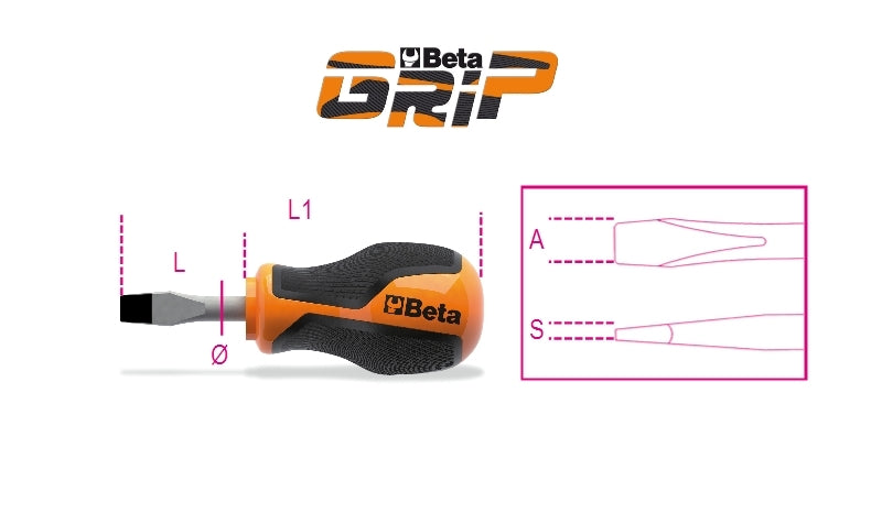 Extra-Short Screwdriver for Slotted Head Screws 0.8x4mm 30mm Length - BetaGRIP 1260N 4X30