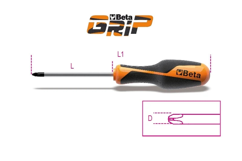 Screwdriver for Cross Head Phillips Screws PH3 8mm 150mm Length - BetaGRIP 1262 8X150