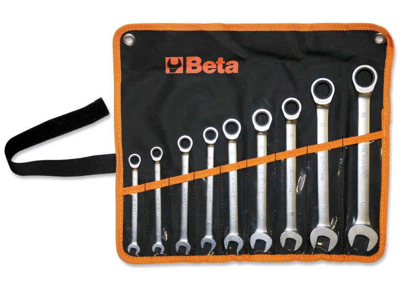 Ratcheting Combination Spanner Wrench Set in Wallet 8mm - 19mm - Beta Tools 141/B9