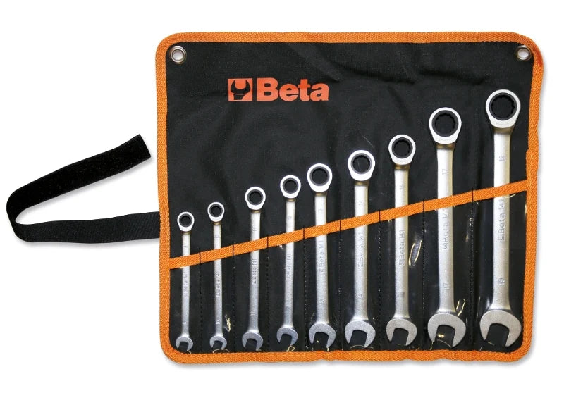 Ratcheting Combination Spanner Wrench Set in Wallet 8mm - 19mm - Beta Tools 141/B9