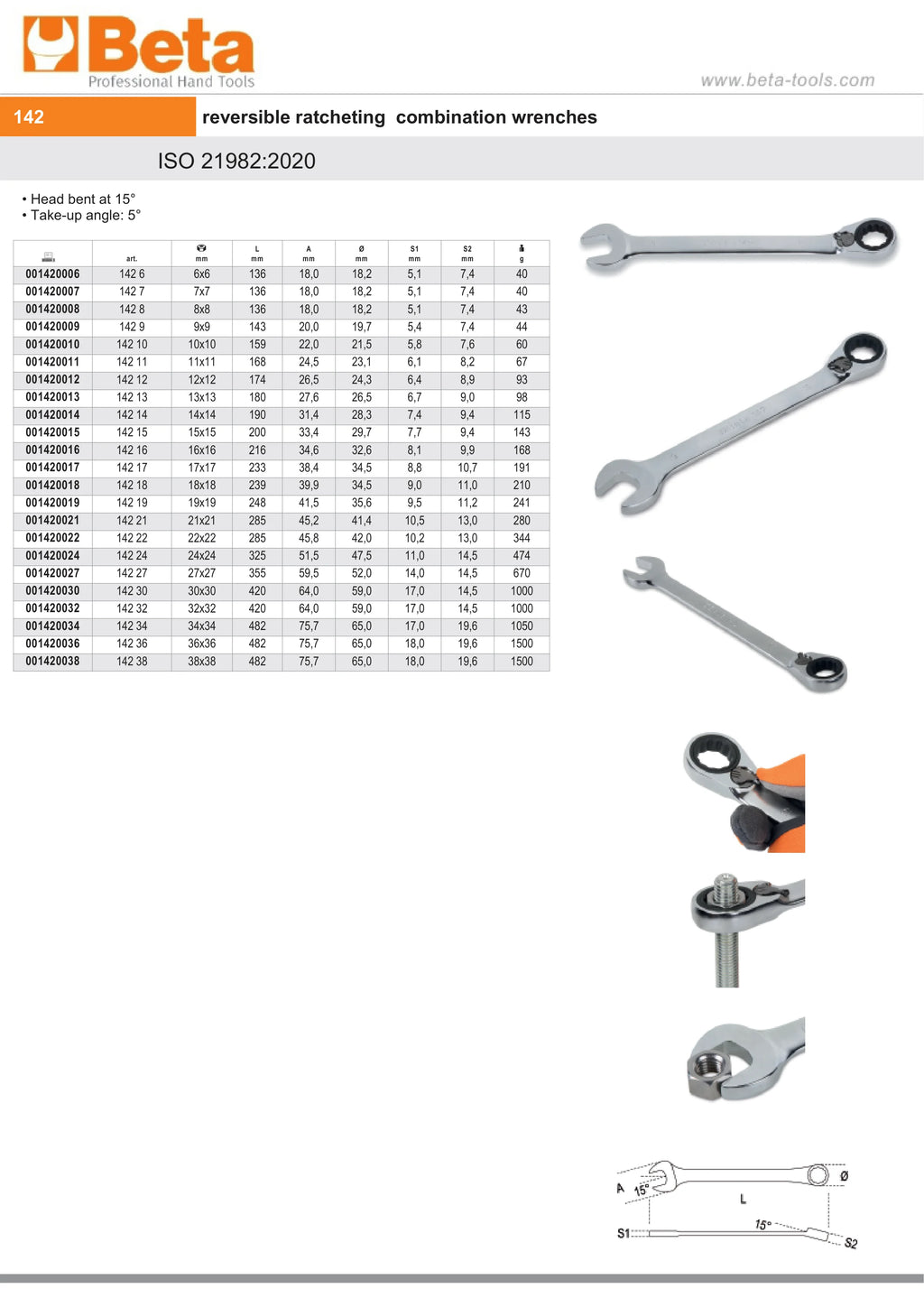 Reversible Ratcheting Combination Spanner Wrench 14mm - Beta Tools 142 14