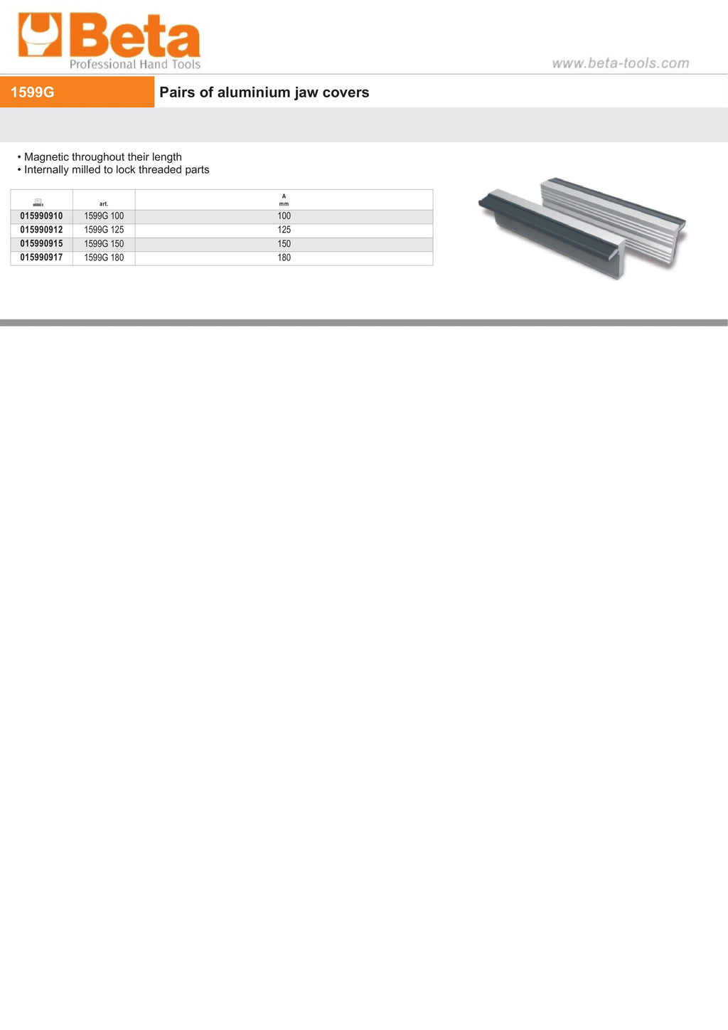 Aluminum Jaw Covers 100mm Pair - Beta Tools 1599G 100
