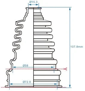 CV BOOT KITUNIVERSAL 72/58 x 15 x 108mm BRONCO AT-08521-1B, CAN AM POLARIS YAMAHA ARTIC CAT SUZUKI
