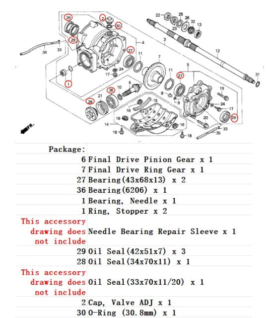 REAR DIFFERENTIAL FINAL DRIVE BEARINGS SEALS 16Pcs KIT 1997-2023 HONDA RECON TRX250 TE TM EX X