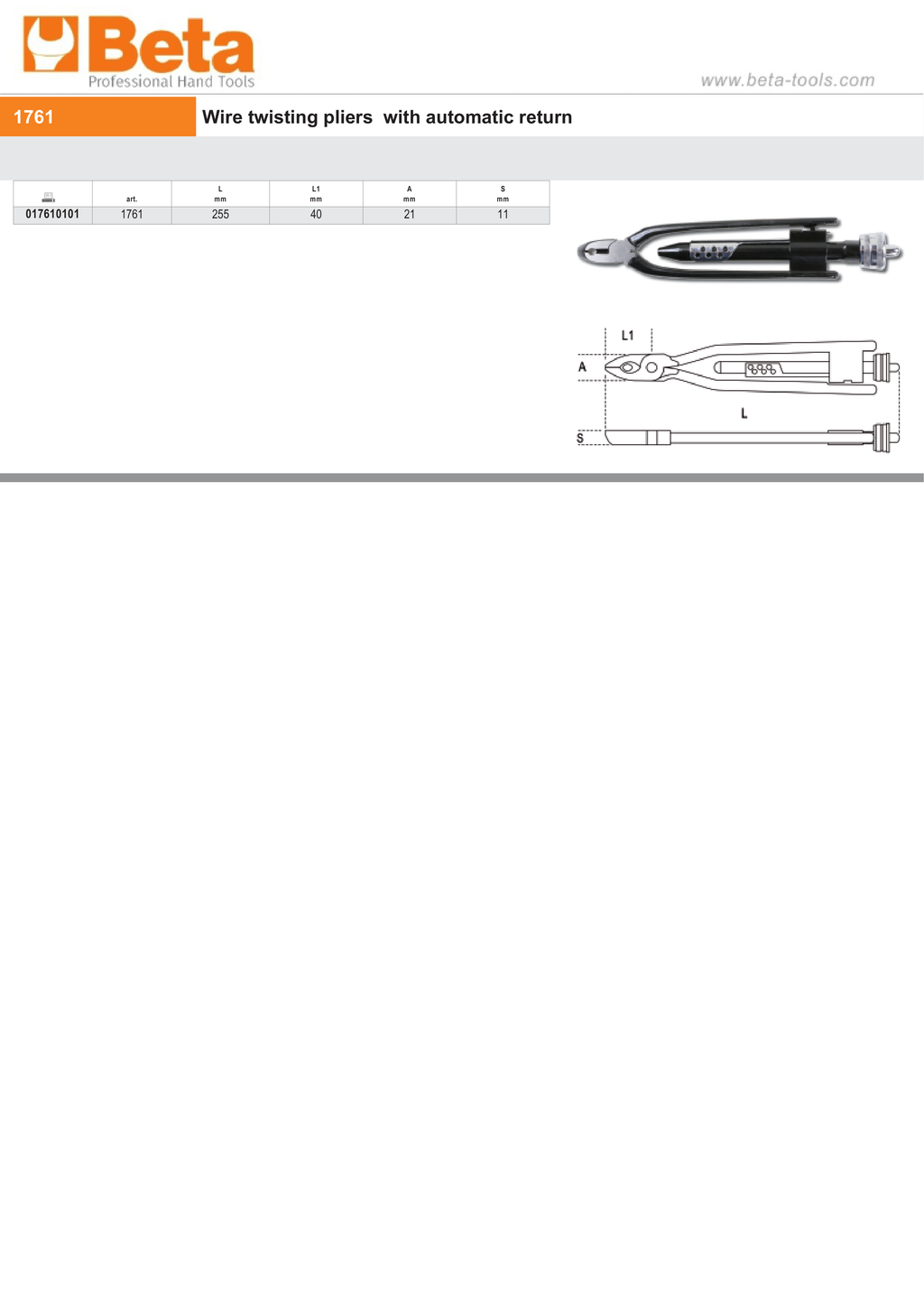 Wire Twisting Pliers with Automatic Return 255mm - Beta Tools 1761