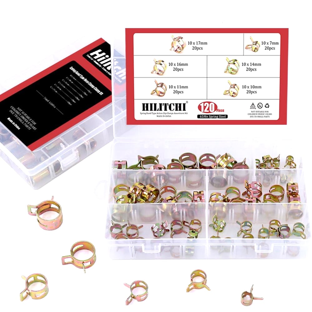 120PCS SPRING CLAMP KIT 7-17mm FUEL HOSE CLIPS WITH BOX