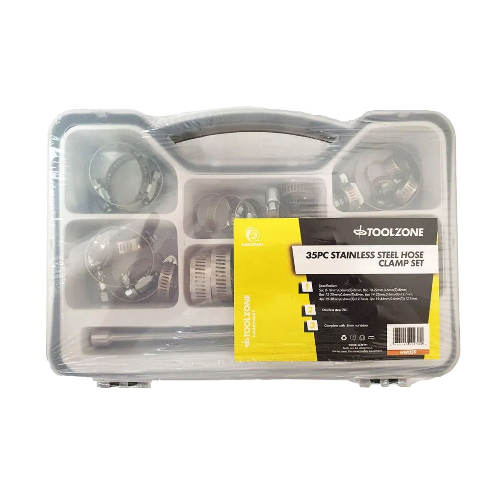 HOSE CLAMP SET 35pc STAINLESS STEEL 8-44mm - TOOLZONE KDPHW039
