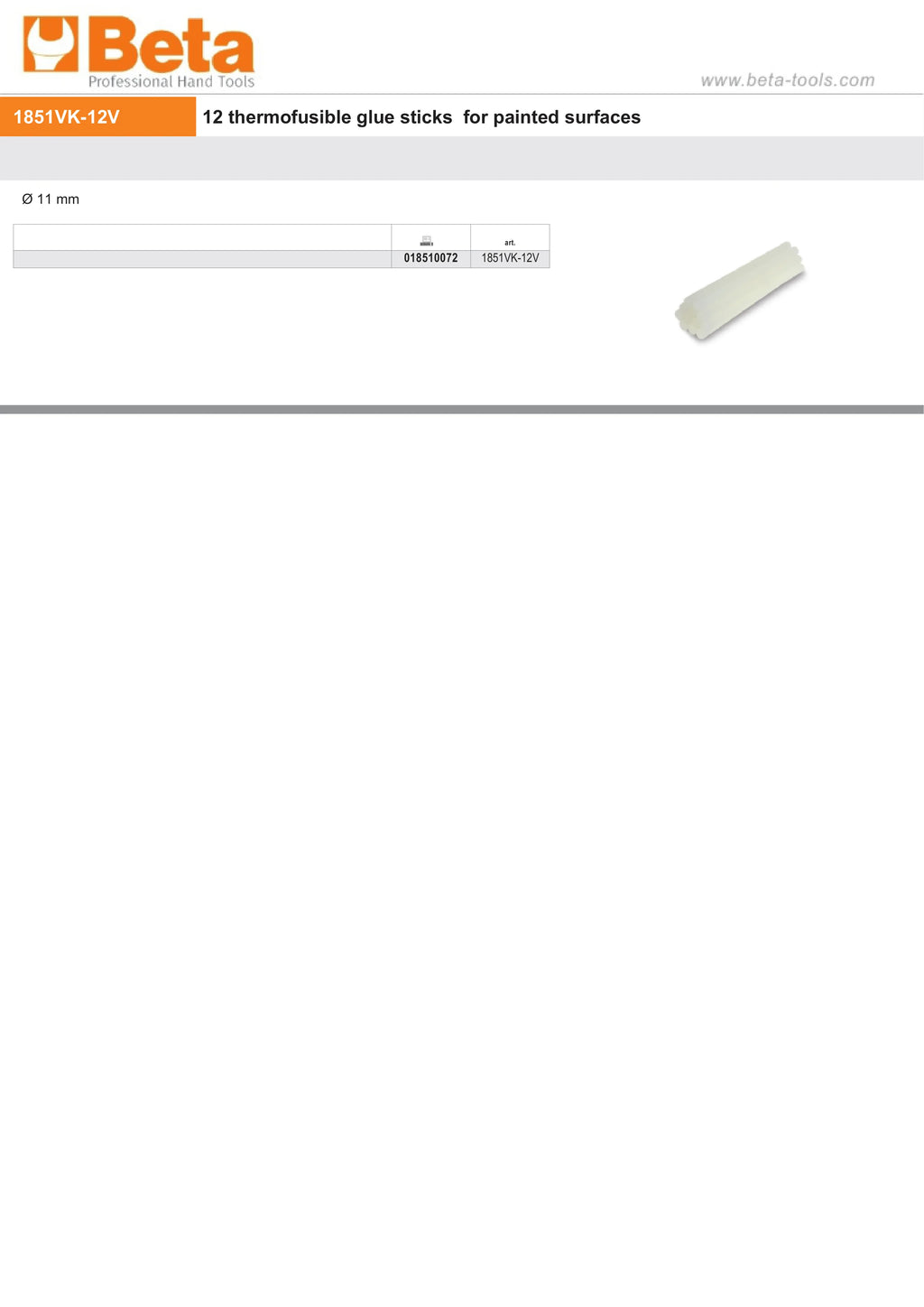 12 Thermofusible Glue Sticks for Painted Surfaces - Beta Tools 1851VK-12V