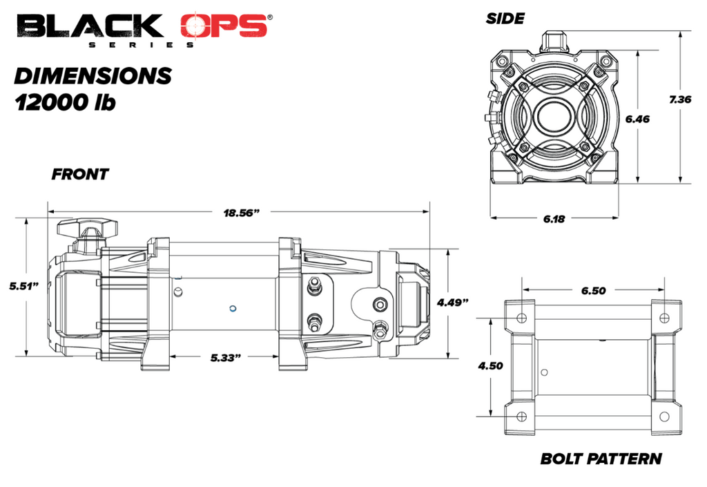 12V WINCH 5.5 TON 5,500KG, ATV/UTV, SYNTHETIC ROPE, 4 BOLT, SUPERATV WN-12000