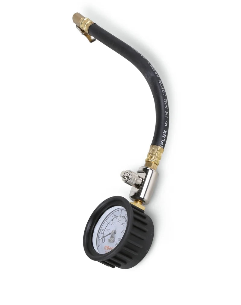 Tyre Pressure Tester 0-4 Bars with Shockproof Rubber Gauge and 290mm Hose - Beta Tools 1949M