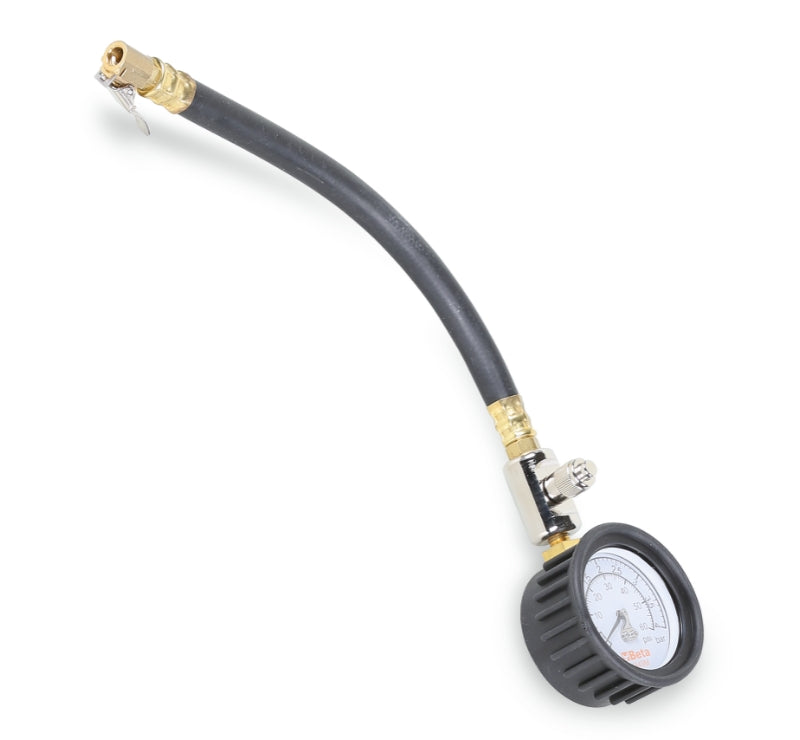 Tyre Pressure Tester 0-4 Bars with Shockproof Rubber Gauge and 290mm Hose - Beta Tools 1949M