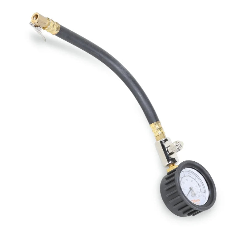 Tyre Pressure Tester 0-4 Bars with Shockproof Rubber Gauge and 290mm Hose - Beta Tools 1949M