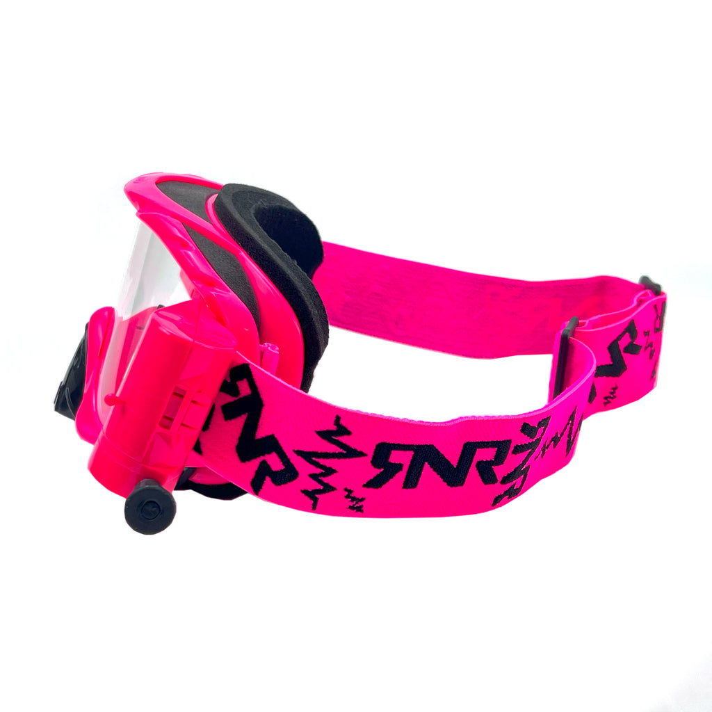 RNR HYBRID NEON PINK FULLY LOADED ROLL OFF, NEON PINK GOGGLE, GH69, ROLL & TEAR OFF