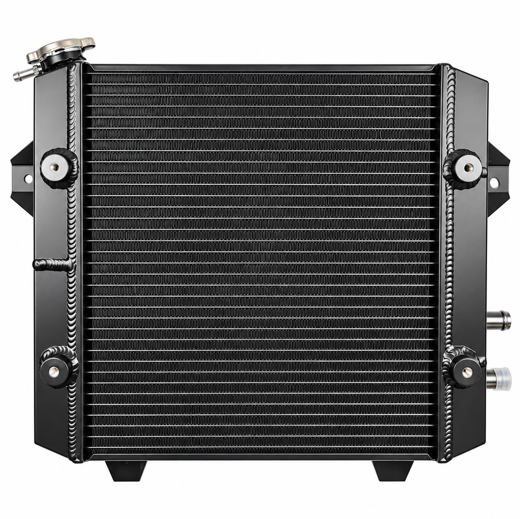 BLACK ALUMINUM UNIVERSAL RADIATOR 19mm FITTINGS