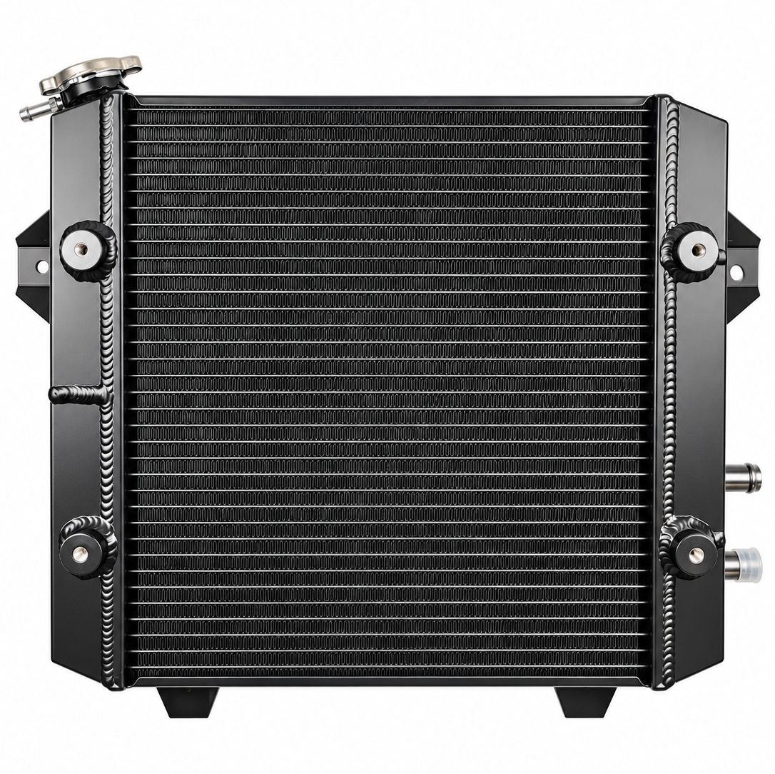 BLACK ALUMINUM UNIVERSAL RADIATOR 19mm FITTINGS
