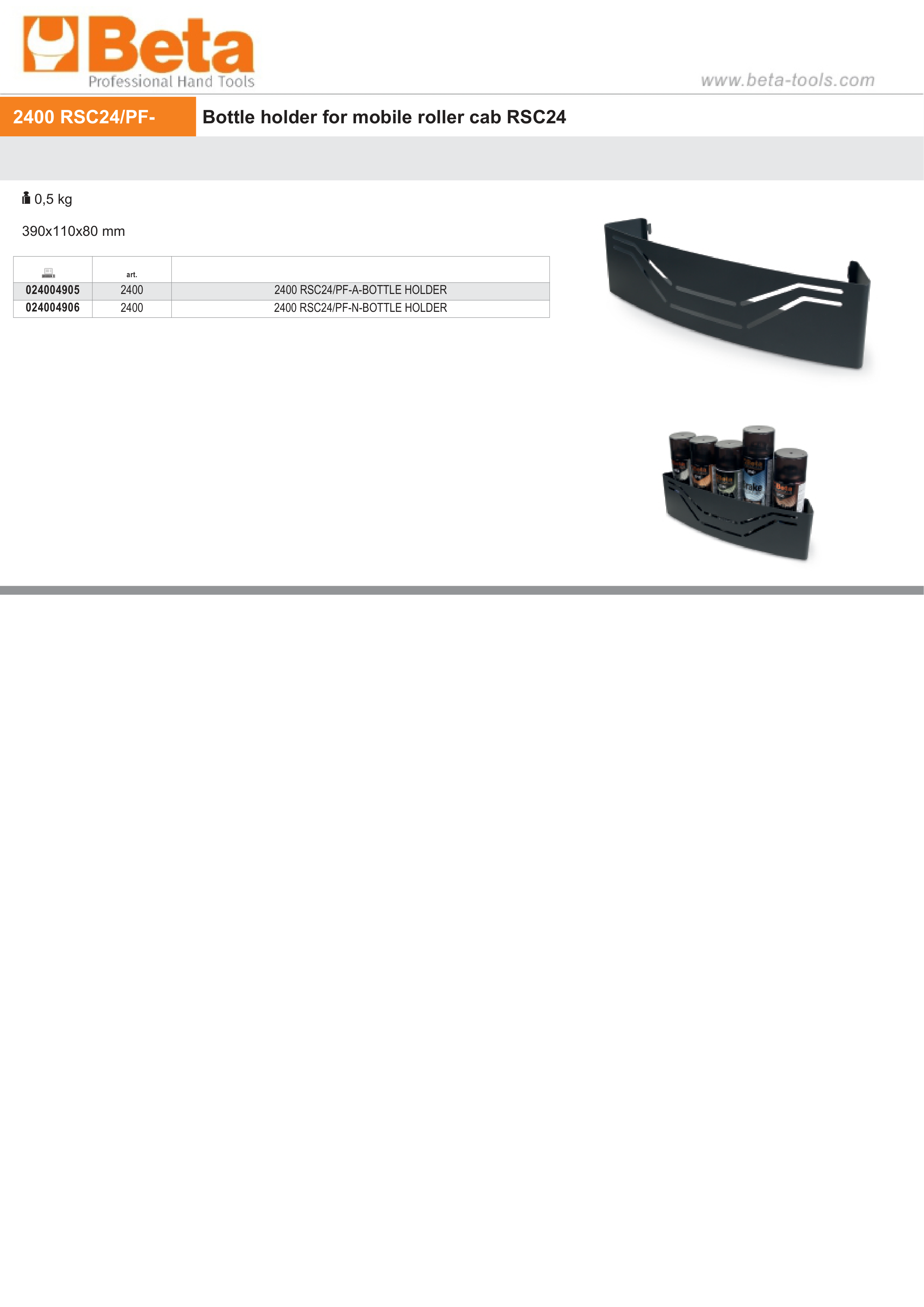 Bottle Holder for Mobile Roller Cab RSC24 - Beta Tools 2400 RSC24/PF-A