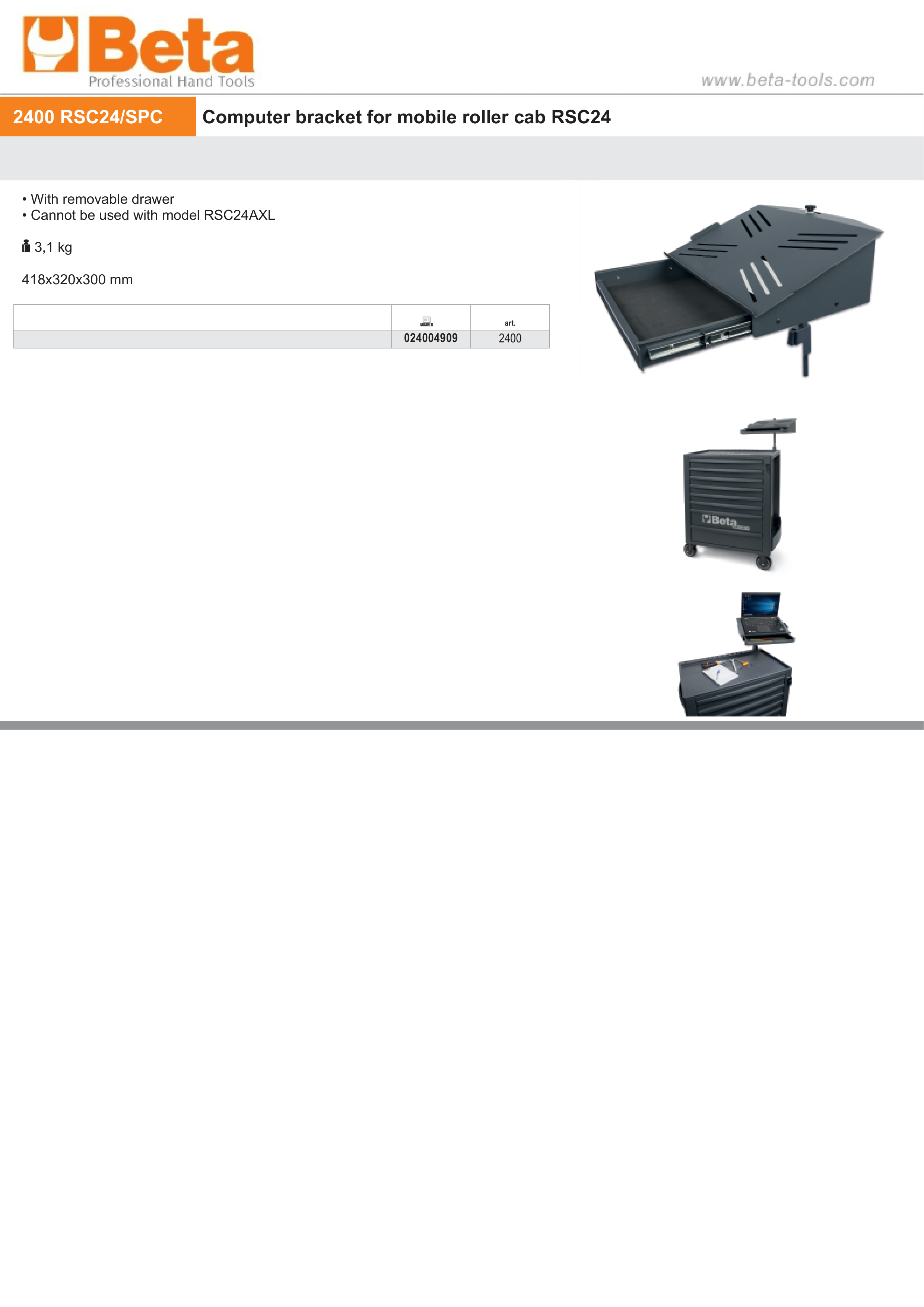 Computer Bracket for Mobile Roller Cab RSC24 - Beta Tools 2400 RSC24/SPC