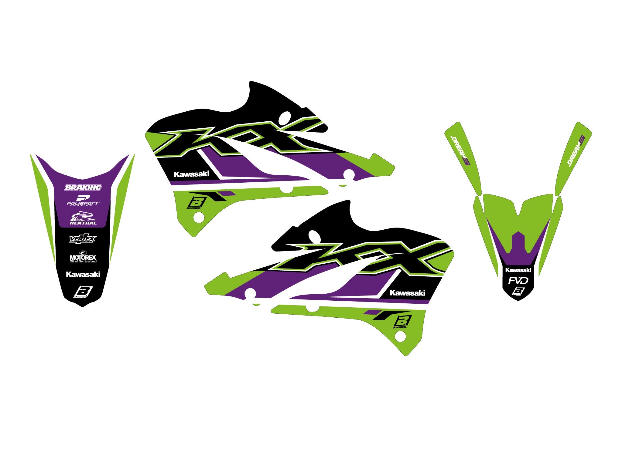 22-26 KX 85 KAWASAKI DREAM 5 GRAPHICS, BLACKBIRD 2426AB
