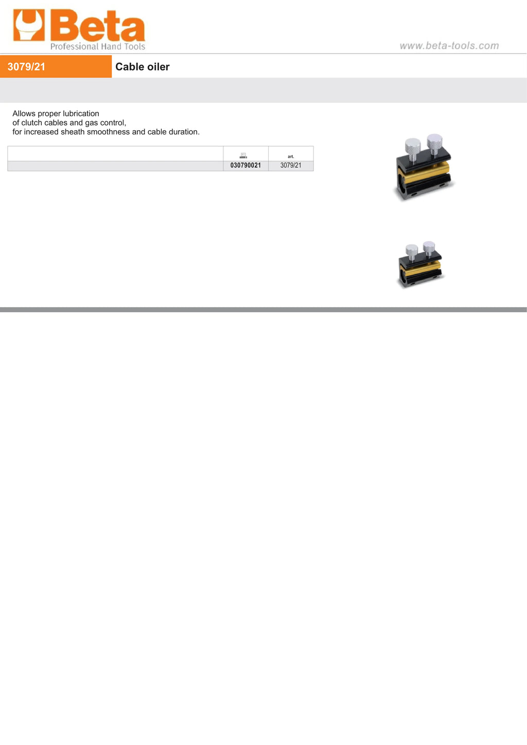 Cable Oiler for Clutch and Gas Control Lubrication - Beta Tools 3079/21