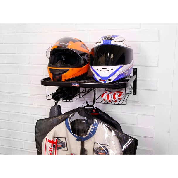 MOTORCYCLE HELMET & GEAR TIDY WALL-MOUNTED POWDER-COATED STEEL 490mm X 350mm